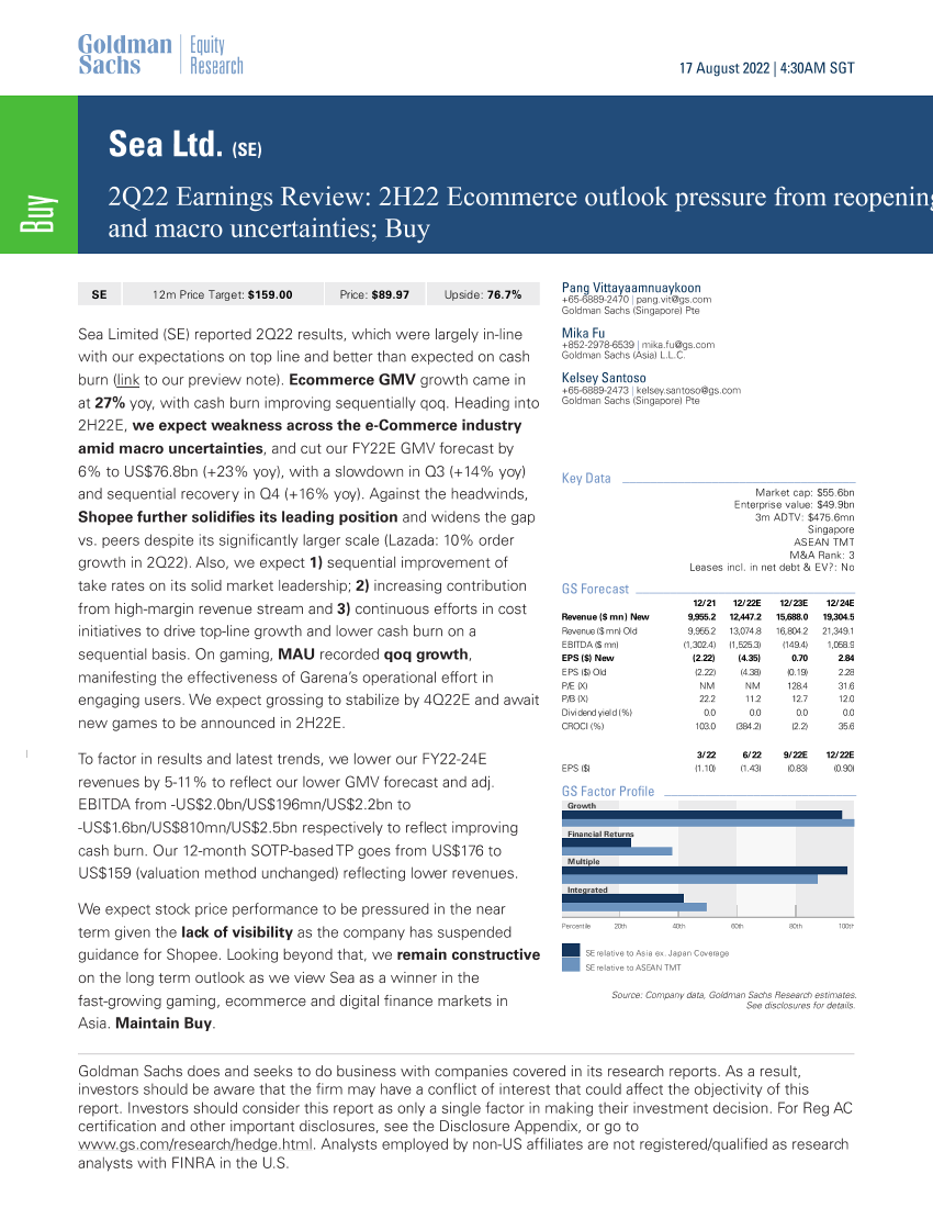 Sea Ltd. (SE)_ 2Q22 Earnings Review_ 2H22 Ecommerce outlook pressure from reopening and macro uncertainties; Buy(1)Sea Ltd. (SE)_ 2Q22 Earnings Review_ 2H22 Ecommerce outlook pressure from reopening and macro uncertainties; Buy(1)_1.png